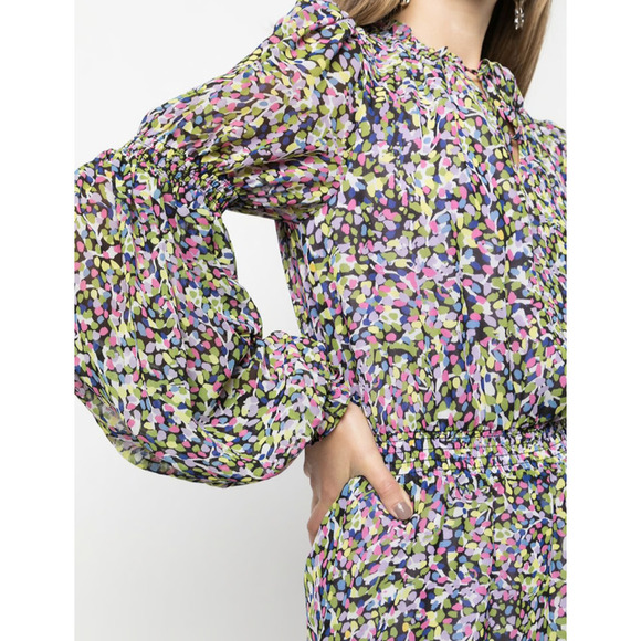 Ted Baker 2 USA 6 Dress Karlie Long Sleeve Floral Poet Sleeve Smocked Waist - Picture 2 of 12